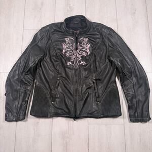 Milwaukee Leather Black Pink Embroidered Tribal Moto Motorcycle Biker Jacket 3XL